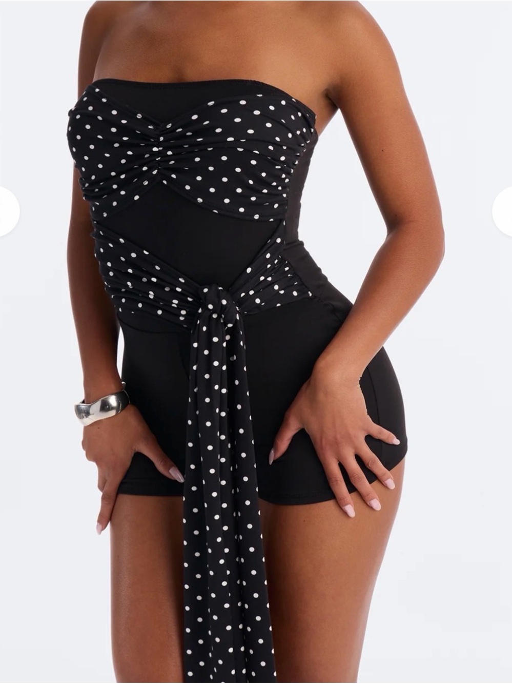 Fashion Nova Black Polka Dot Tie-Front Bike Shorts